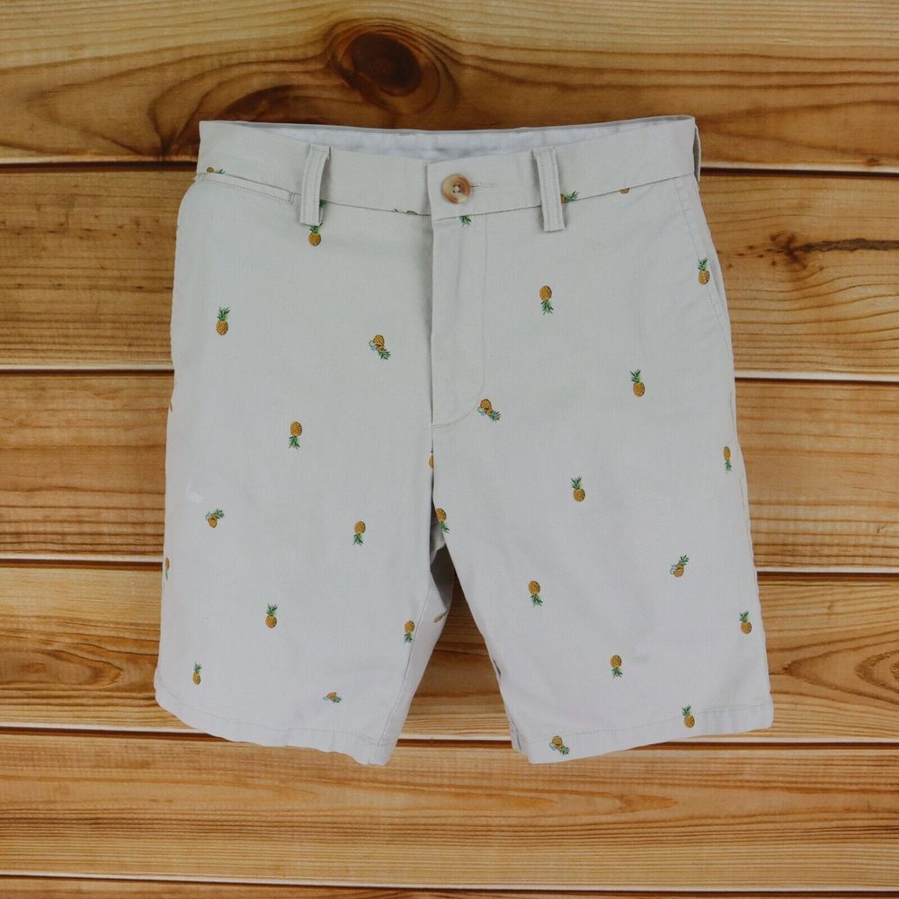 Old Navy Chino Shorts Mens 30 Beige Pineapple Print Ultimate Slim Built-In Flex